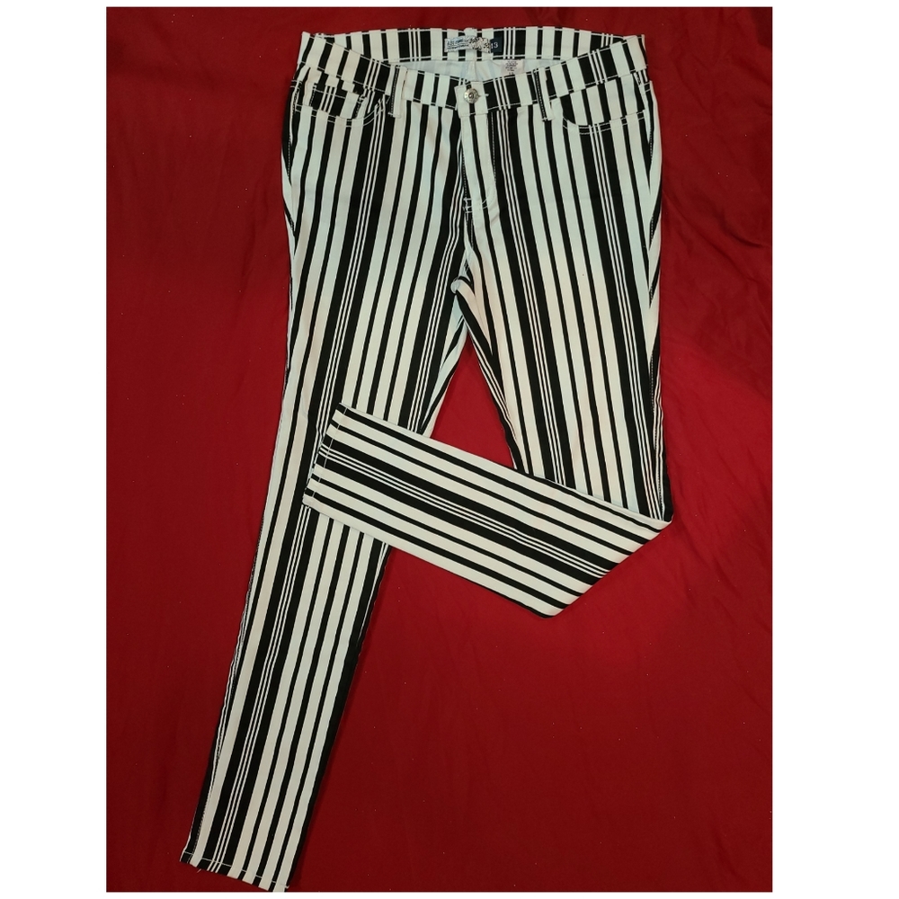 Bleu Jean Black & White Striped Jeans